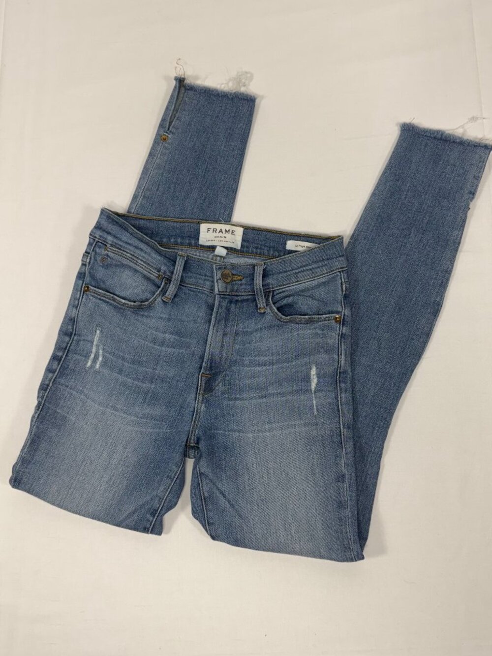 Distressed High Rise FRAME Denim Le High Skinny Light Wash Jeans Size 24